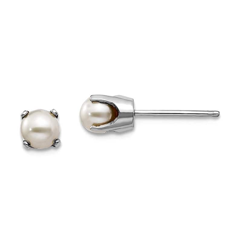Curata 14k White Gold 4mm Round Gemstone Birthstone Post Stud Earrings - Pearl