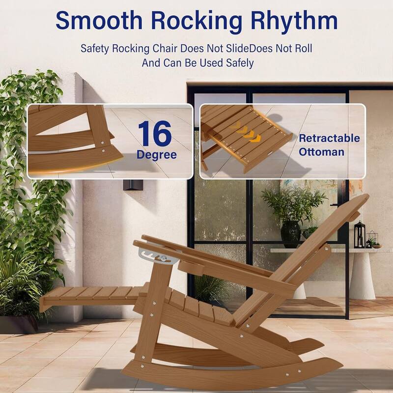 WINSOON HIPS All Weather Rocking Adirondack Chair with Adjustable Backrest and Retractable Ottoman