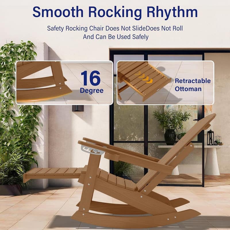 WINSOON HIPS Outdoor Rocking Chair with Adjustable Backrest and Retractable Ottoman-Set of 2
