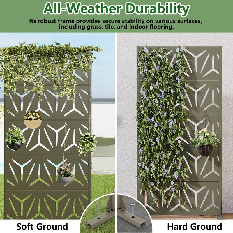 72" H×47"W Dovelina Black Outdoor Freestanding Metal Privacy Screen Decorative Garden Fence