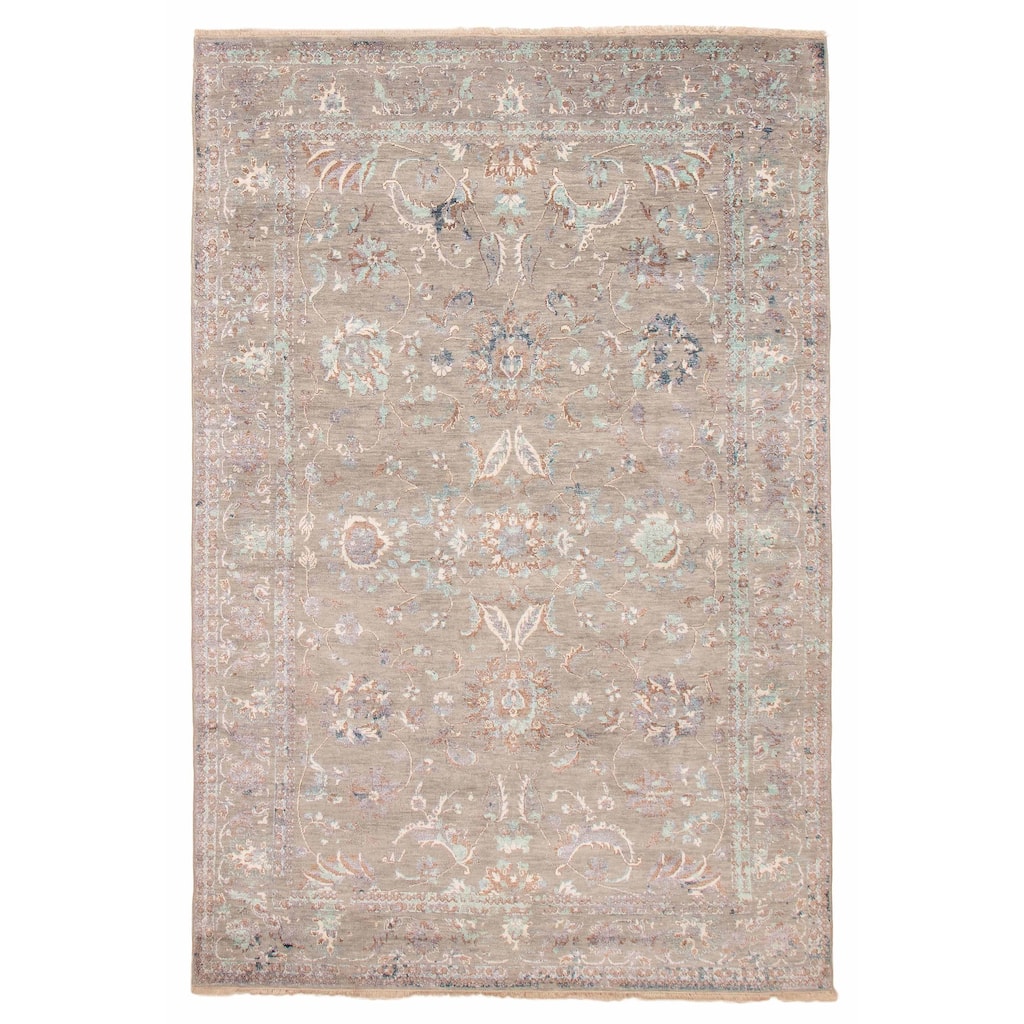 ECARPETGALLERY Hand-knotted Heritage Taupe Silk, Wool Rug - 6'5 x 9'7