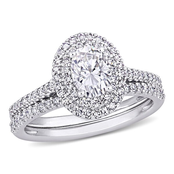 Miadora 1ct DEW Oval-Cut Moissanite and 2/5ct TDW Diamond Bridal Ring Set in 14k White Gold. Opens flyout.