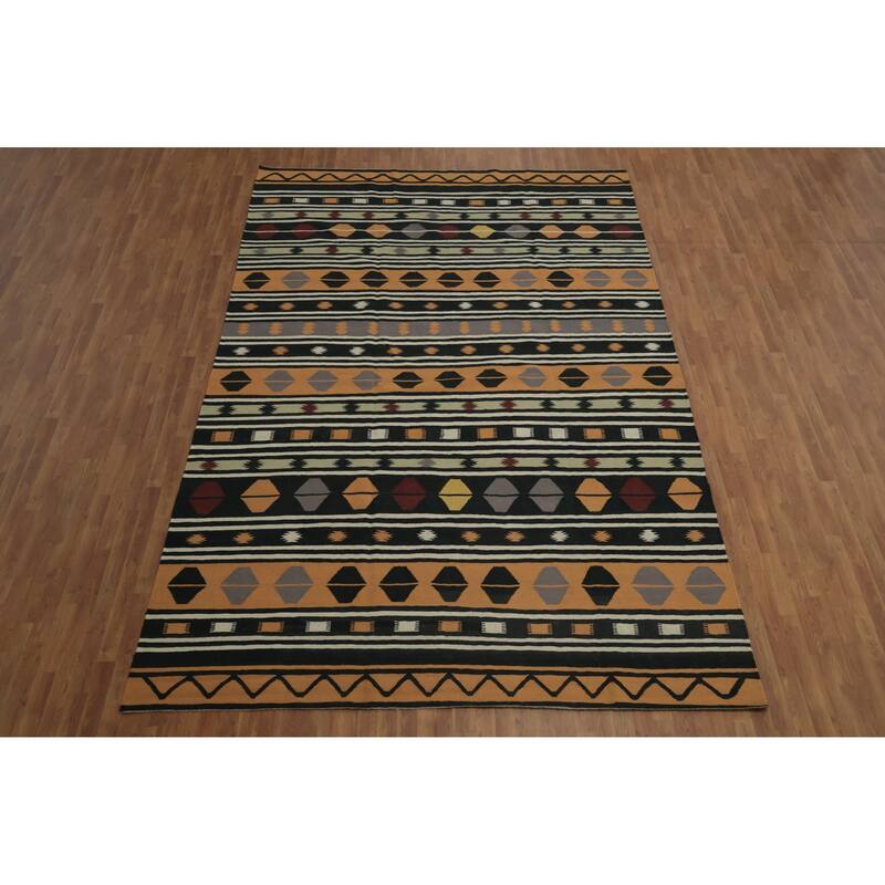 Hand Woven Oriental 100% Wool Carpet Southwestern Tribal Oranges & Rust Kilim Area Rug - 14' 0'' X 9' 1''