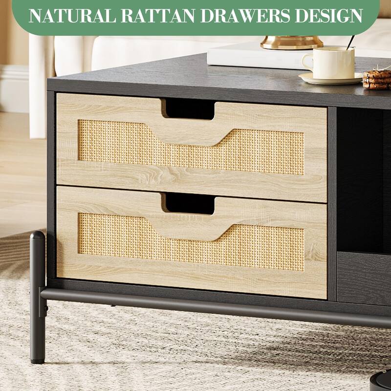Coffee Table with LED Light,4 Large Storage Drawers and 2 Open Storage Shelf