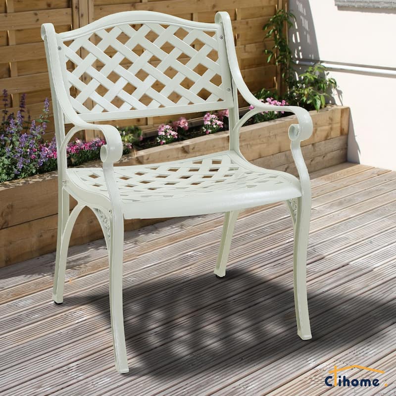 Clihome Outdoor Cast Aluminum Arm Dining Chair (Set of 2)