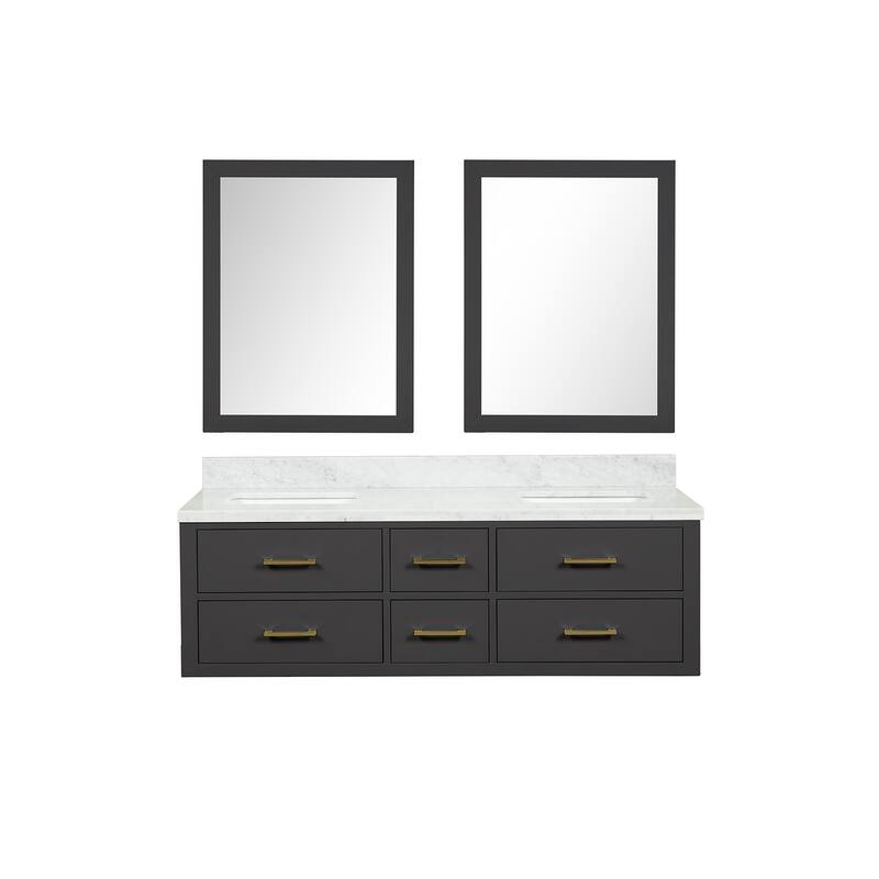 Lexora Castor Double Bath Vanity, Carrara Marble Top, and Mirrors