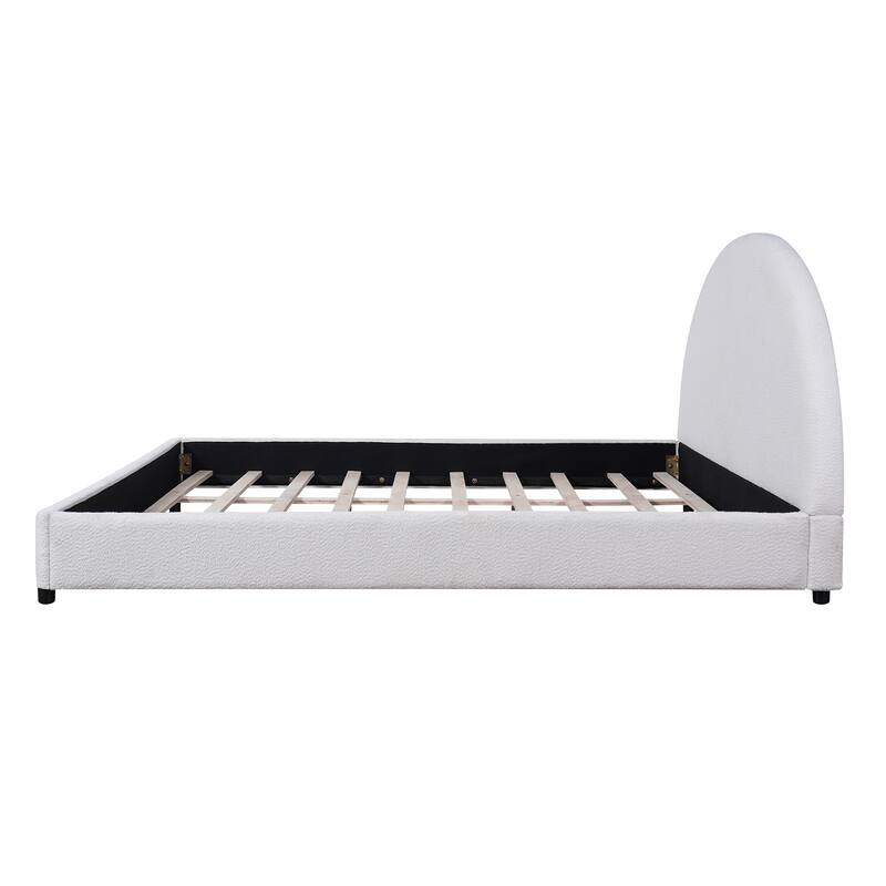 King/Queen/Twin Size Bed Frame with Boucle Upholstered Round Headboard