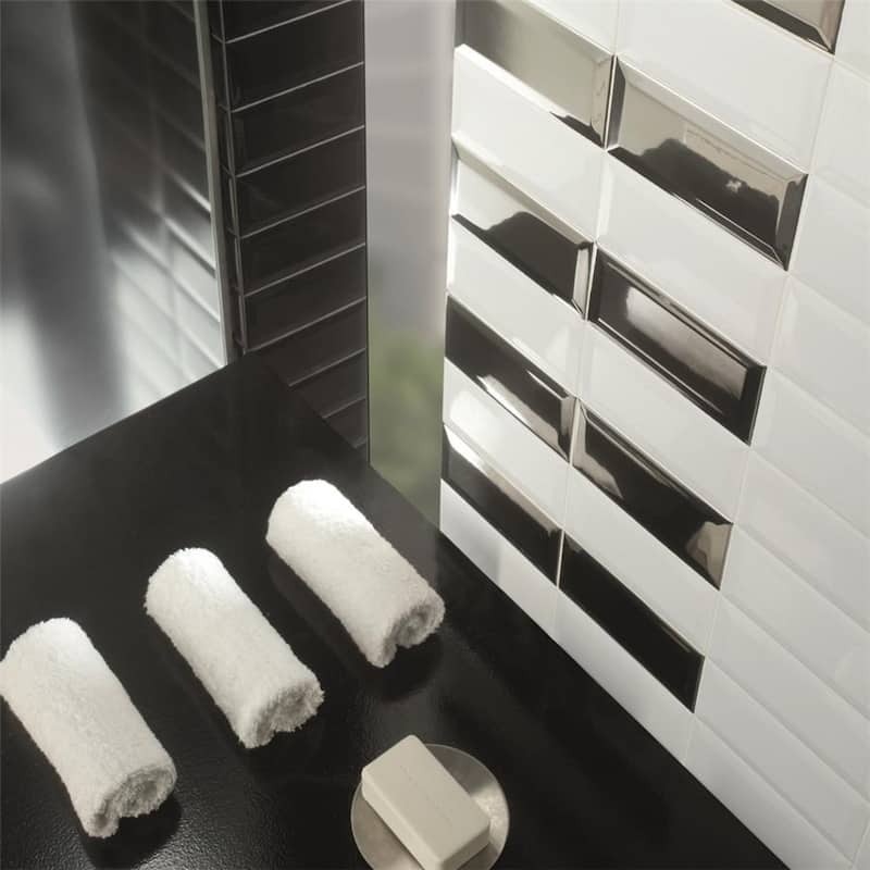 Merola Tile Crown Heights Beveled Glossy Black 3" x 6" Ceramic Wall Tile