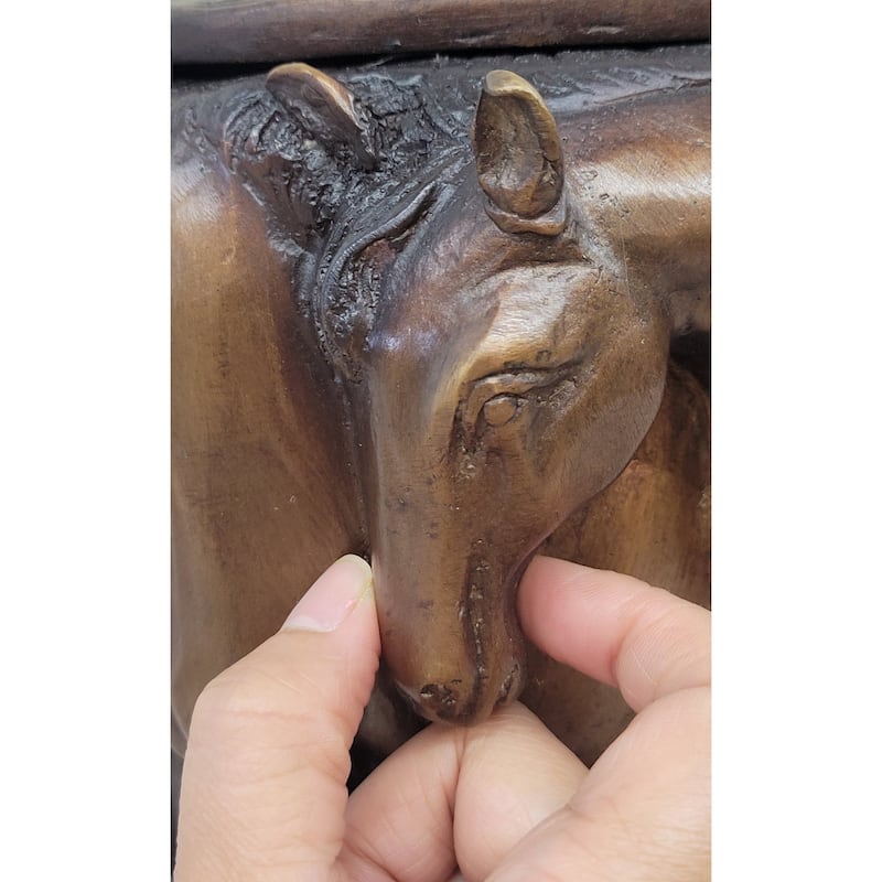 Bronze Imitative Horse Relief Sculpture Vase – Equestrian Art Urn With Imitative Horse Figures On Marble Base