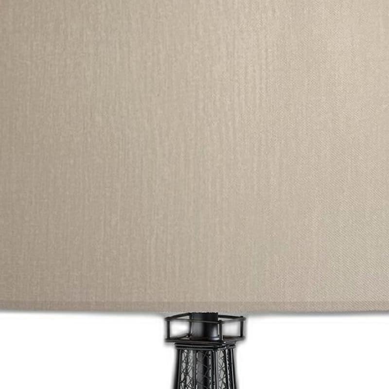Black Acrylic Eiffel Tower Table Lamp with White Drum Shade and Rotary Switch - 15” x 15” x 25” (D x W x H)