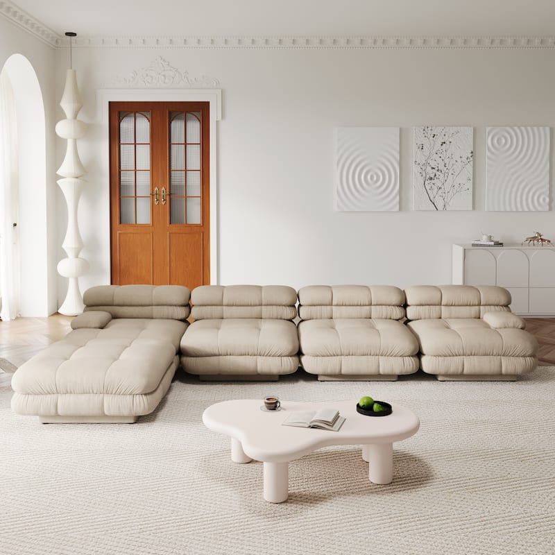 146'' L-shape Teddy Velvet Fabric 5-pieces Upholstered Sectional Sofa