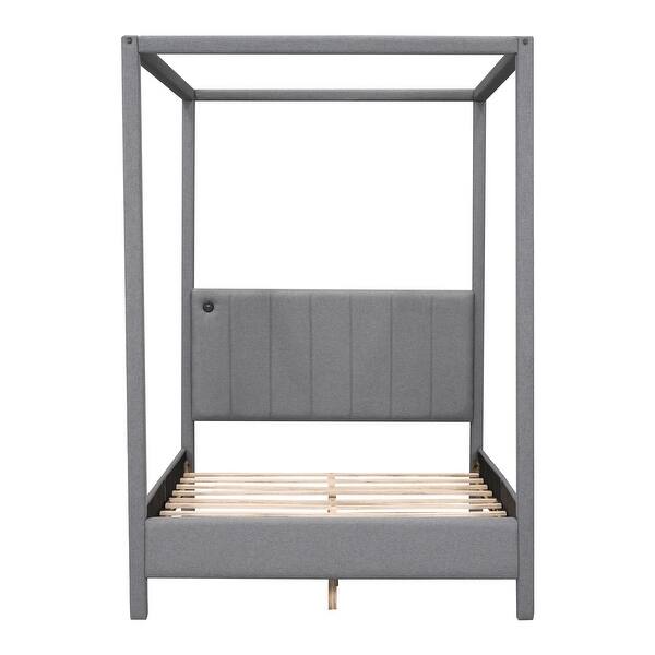 slide 2 of 33, Canopy Upholstered Bed Platform Bed with USB Type-C Ports Headboard Gray - Full