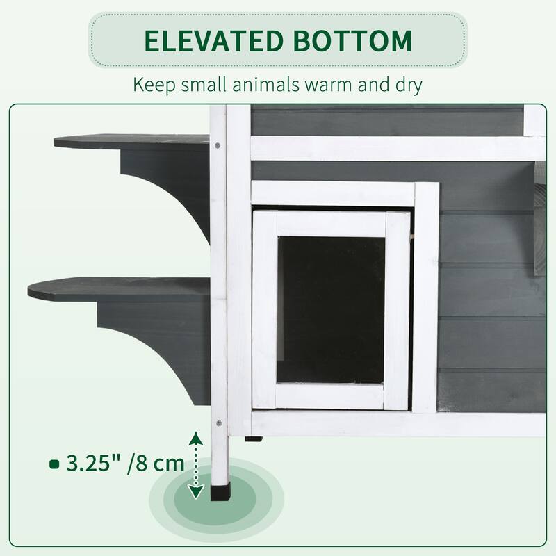 PawHut 2-story Cat House Outdoor, Weatherproof Wooden Cat Enclosure for Feral Cats with Escape Door, Openable Roof