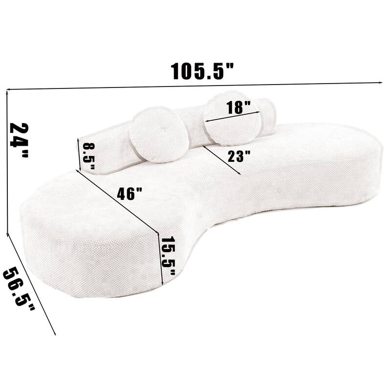 105.5" Curved Sofa, Modern Living Room Upholstered Sofa with 2 Throw Pillows, Leisure Cloud Couch for Apartment, Office
