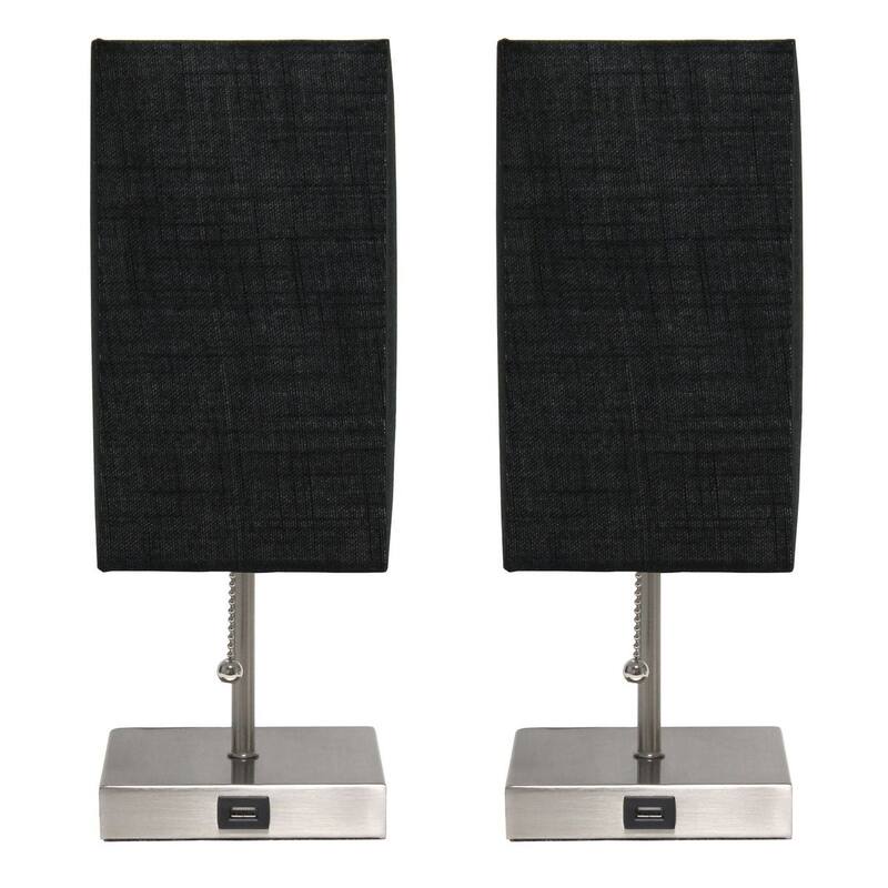 Simple Designs Petite Stick Lamp with USB Charging Port and Fabric Shade 2 Pack Set - 5 x 5 x 14.25 (L x W x H)