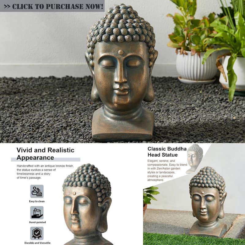 Glitzhome MGO Faux Bronze Buddha Garden Statue Monk Sculpture Indoor Outdoor Decor Gifts