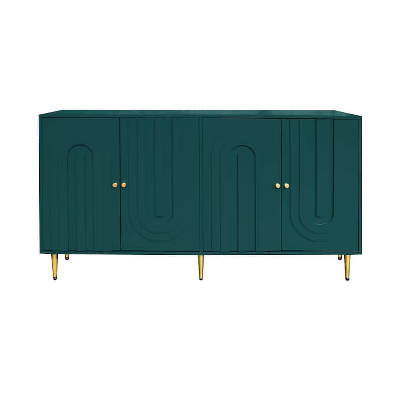 Sideboard Cabinet with 4 Door, Wood Storage Cabinet with Gold Knobs and Legs, Entryway Table with Adjustable Shelves