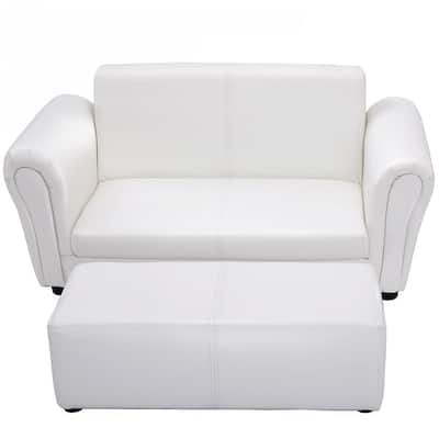 Kids Double Sofa with Ottoman-White - 32.5" x 16.5" x 16" (L x W x D)