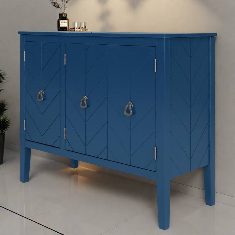 37" MDF Rustic with Adjustable Shelves - Solid Pine Legs & Metal Handles - Navy Blue