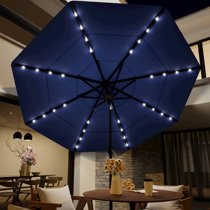 COSIEST Outdoor 9ft 3 Tiers Market Patio Umbrella with Solar LED lights