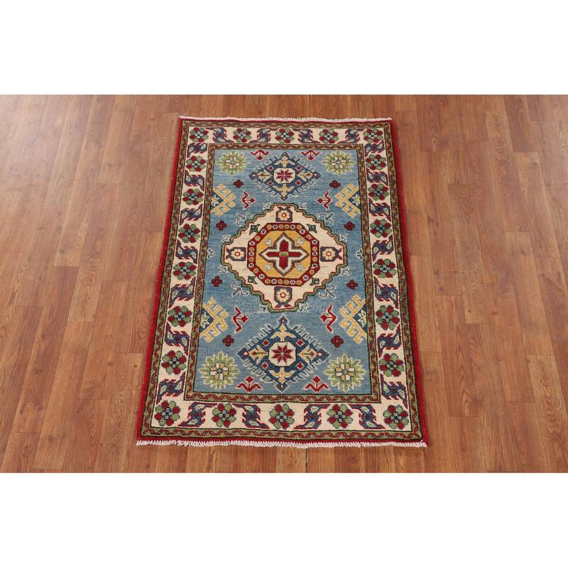 Light Blue Kazak Oriental Accent Rug Handmade Wool Carpet - 2'9" x 4'1"