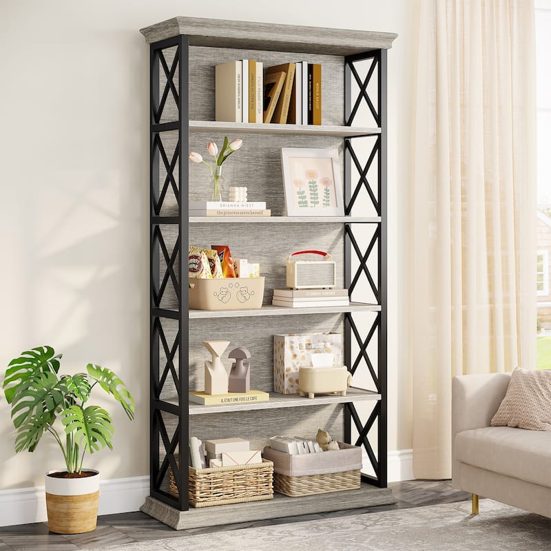 71-inch Tall 6-tier Industrial Bookcase - 11.8"D x 31.5"W x 70.86"H - Grey