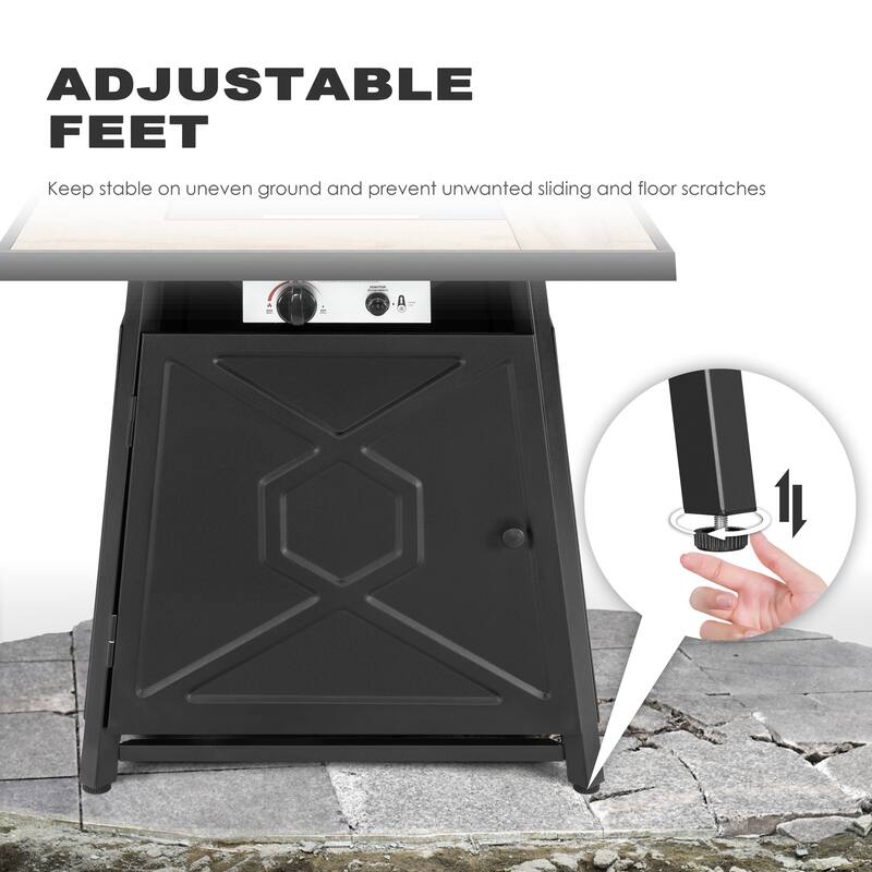 Outdoor 28 Inch 50,000 BTU Square Iron Propane Gas Fire Pit Table with Cover - 28 inch. x 26 inch.