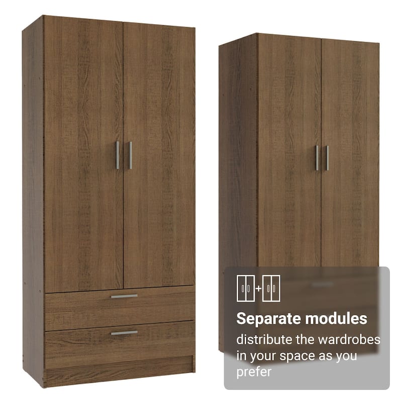 Madesa 4 Doors 4 Drawers Wardrobe With Hanging Space 63"L