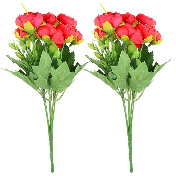 Wedding Fabric Camellia Shaped DIY Craft Decor Artificial Flower Bouquet Red 2pcs