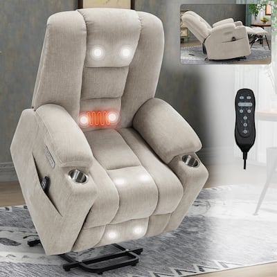 Power Lift Recliner with Massage and Heat,Overstuffed Wide Recliners,Motion Mechanism with USB and Type C Ports,2 Cup Holders