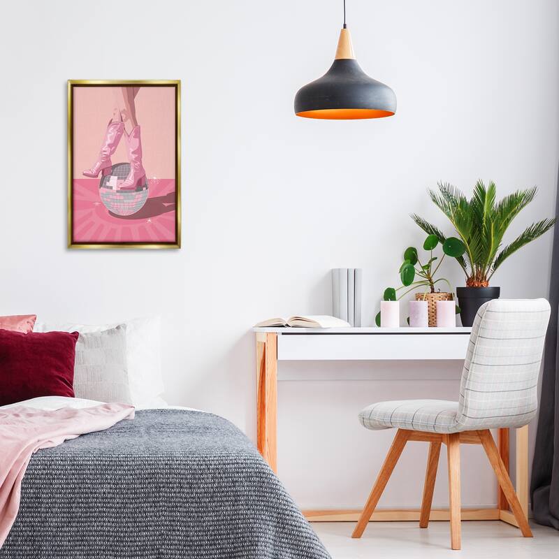 Stupell Pink Disco Cowgirl Balancing Framed Floater Canvas Wall Art Design By LSR Design Studio