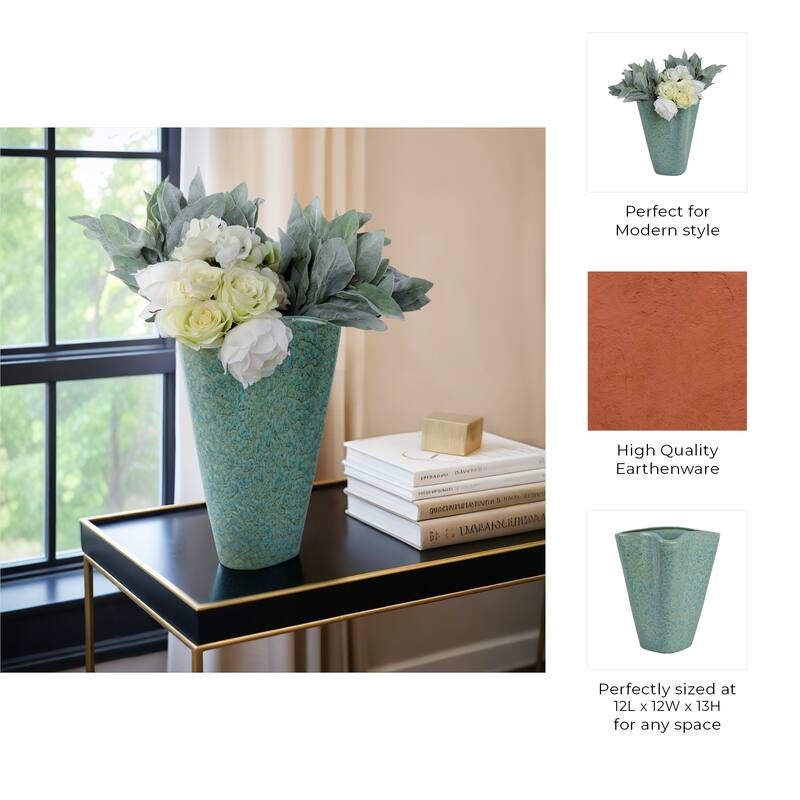 Earthenware Decorative Vase Textured Handmade Elegant Centerpiece