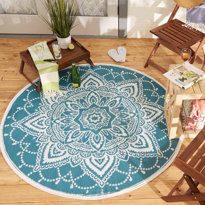 DII Boho Floral Outdoor Rug 5 Ft Round