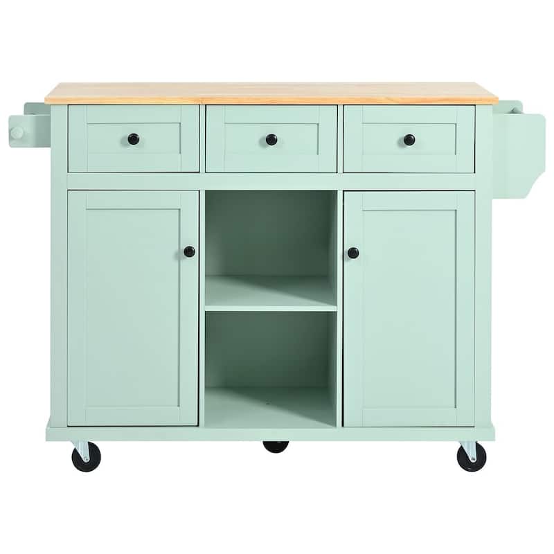 Kitchen Island Cart with Wheels Drop-Leaf, Storage Racks - Mint Green