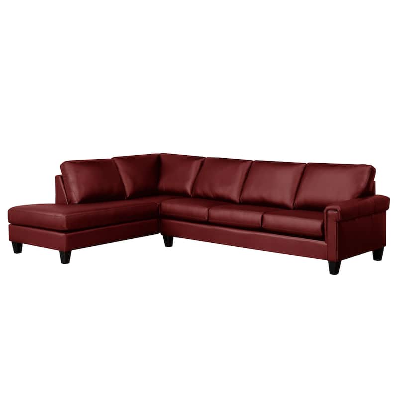 Brooke Top-grain Italian Leather Sectional Sofa - Maroon Red - Left Facing
