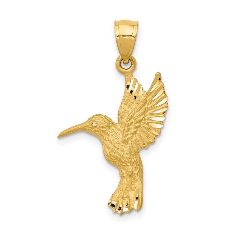 Curata 14k Yellow Gold Satin 18" Humming Bird Pendant Necklace - 30.9x16.9mm