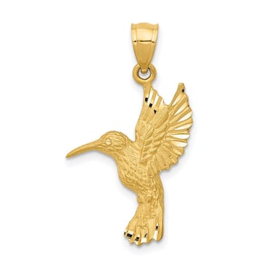 Curata 14k Yellow Gold Satin 18" Humming Bird Pendant Necklace - 30.9x16.9mm