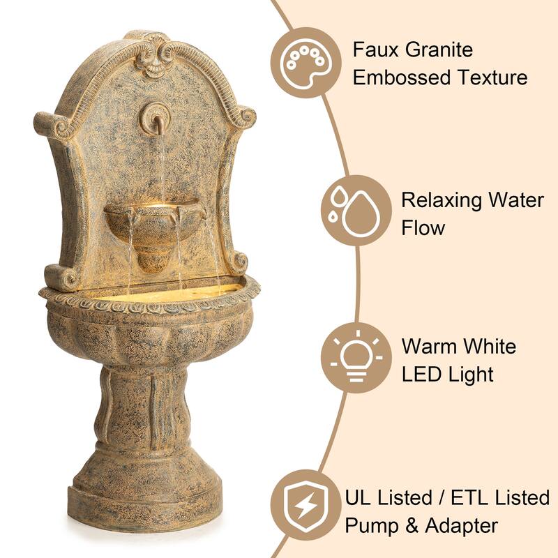 Glitzhome European 2-Tier Sculptural Resin LED Outdoor Wall/Floor Fountains
