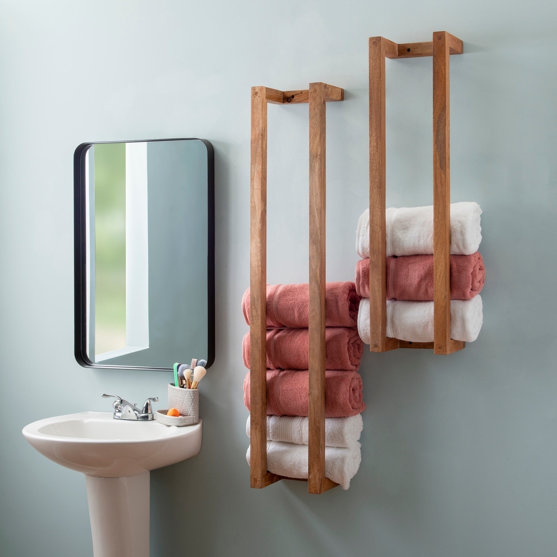 Dark wood towel rack shop