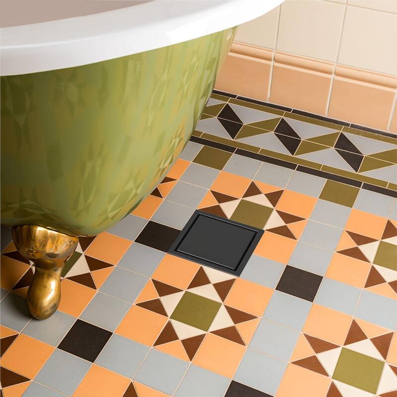 4/6-Inch Square Shower Drain, Reversible Tile Insert