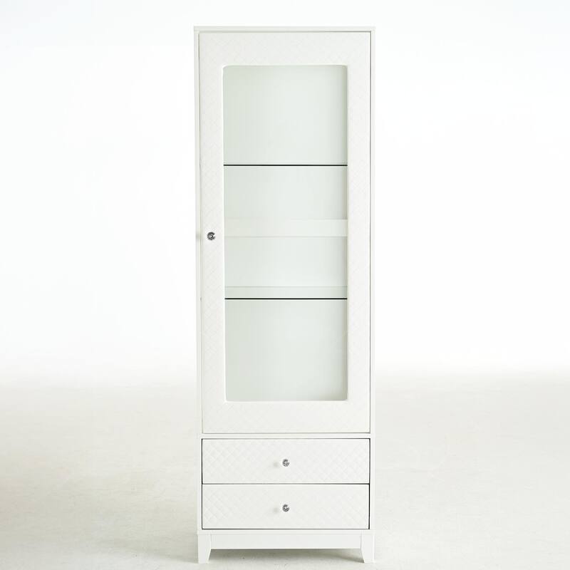 71" LED Display Cabinet with Upholstered Door & Glass Shelves