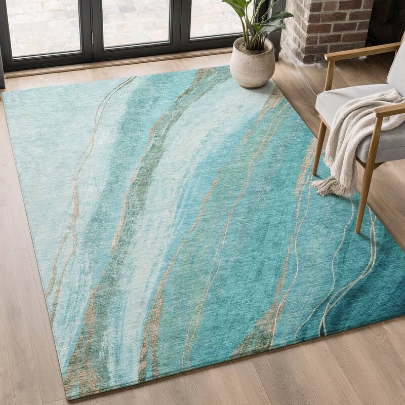 Premium Washable Super Soft Modern Motion Mayfield Rug - Turquoise - 8' x 10'