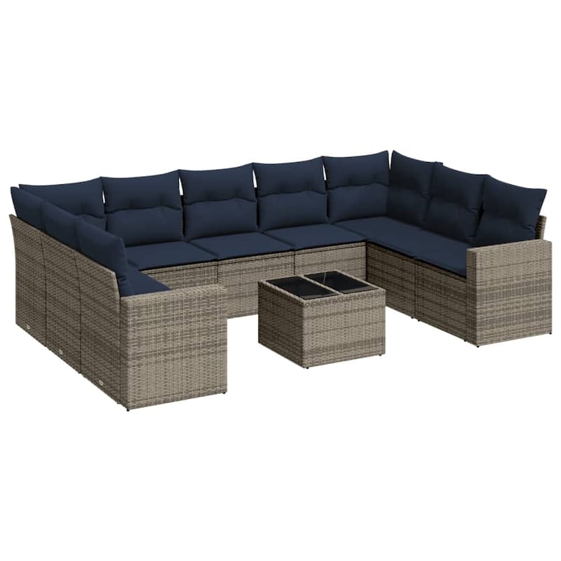 vidaXL Patio Sofa Set with Cushions Outdoor Conversation Furniture Poly Rattan - 25.8" x 24.4" x 27.2"
