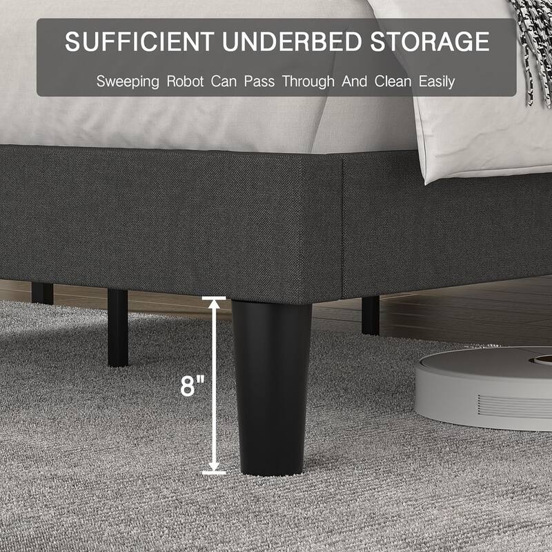 VECELO Modern Upholstered Platform Bed with Adjustable Headboard, Dark Blue/ White/ Grey/ Beige Bed Frames