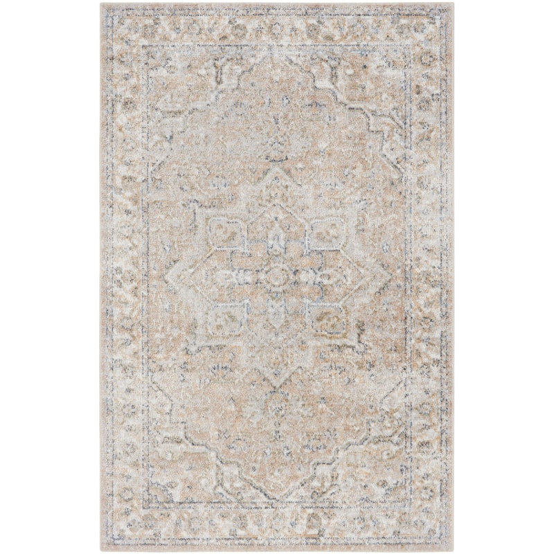 Nourison Abby Machine Washable Indoor only Persian Floral Area Rug. - 2' 2" x 4' - Beige - Rectangle