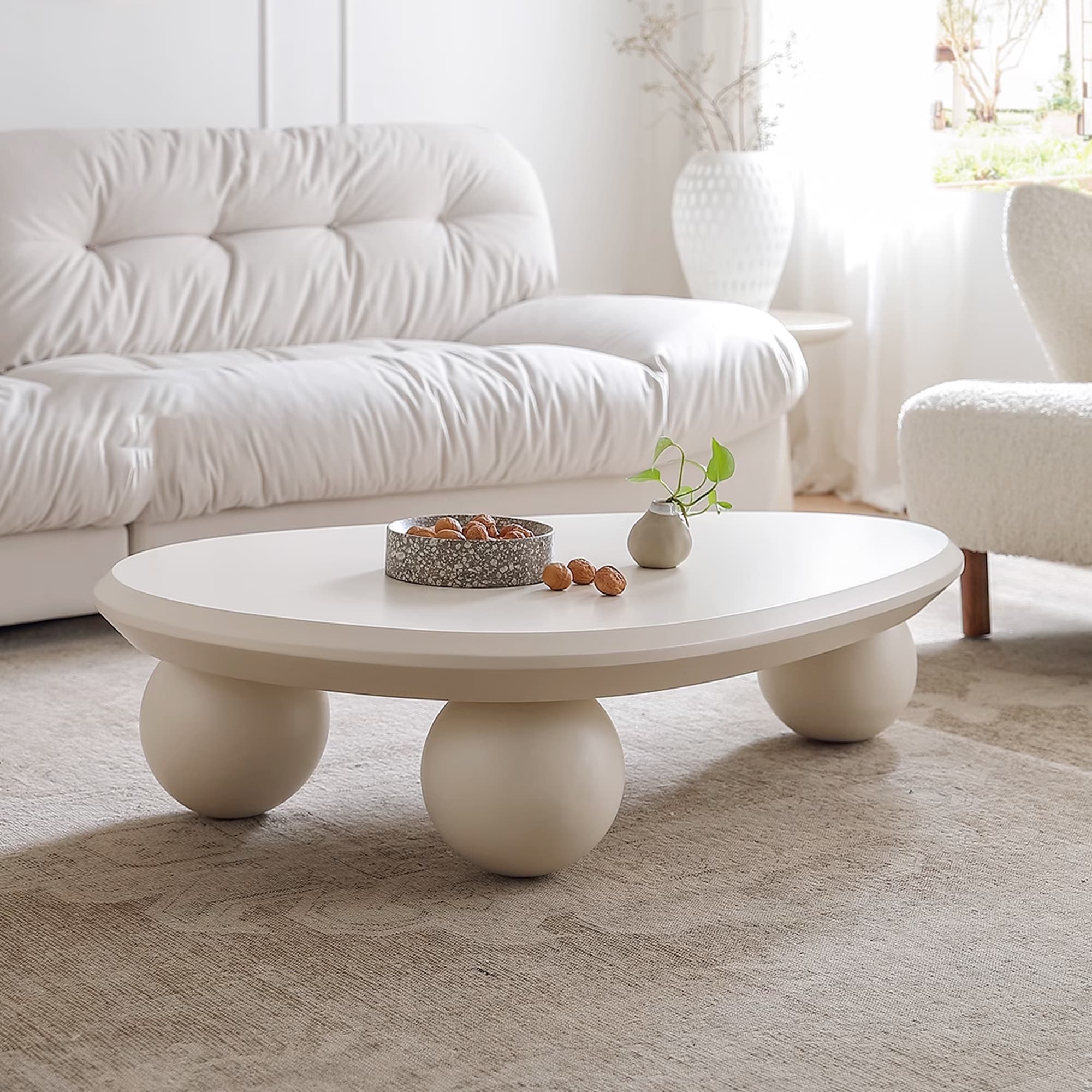 51" Modern Wood Coffee Table with 3 ball legs