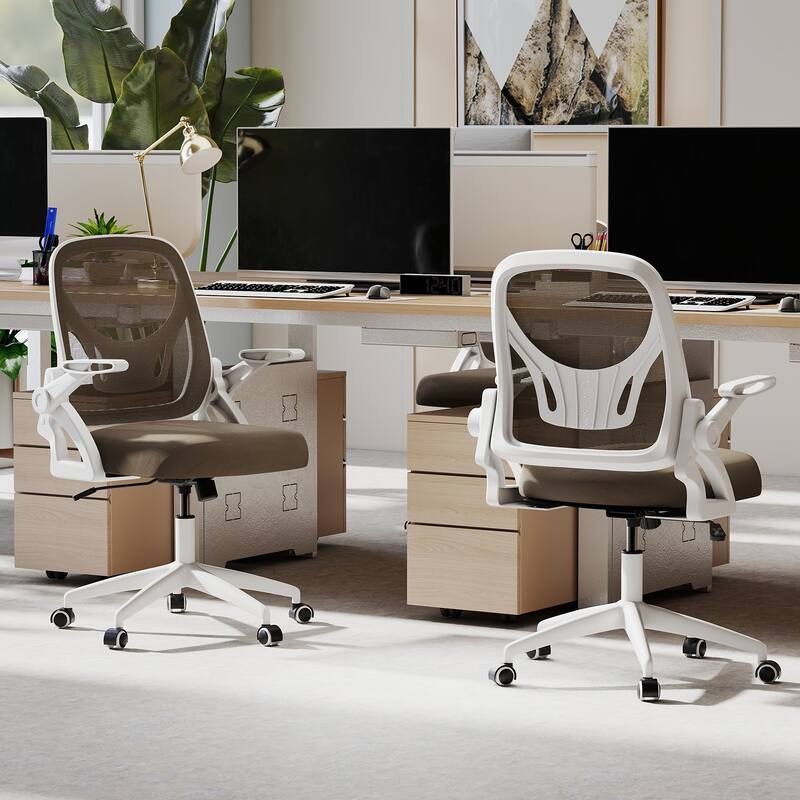 Breathable Mesh Adjustable Desk Chair with Lumbar Support and Sponge Cushion Flip-up Armrests - 25" x 25" x 36"-39"