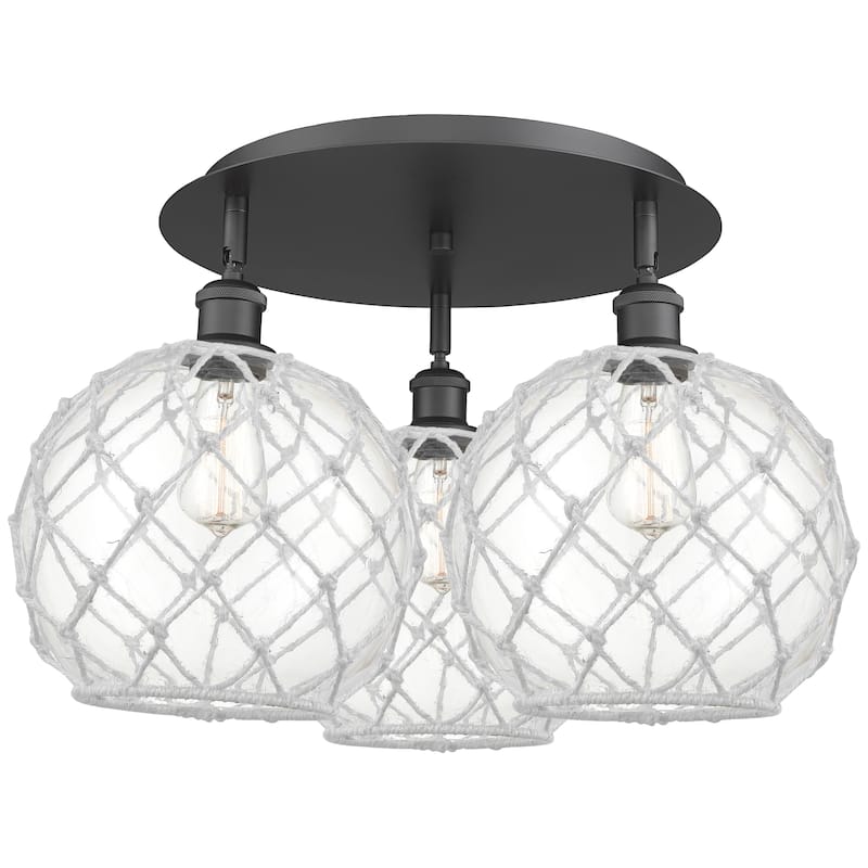 Innovations Lighting Endless Possibilities Ballston - Farmhouse Rope - 3 Light 22" Flush Mount - Clear Glass with White Rope/Matte Black