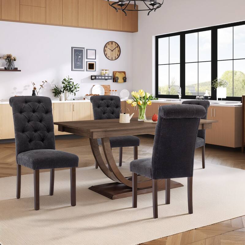 Tufted Parsons Dining Chairs - Velvet-Like Upholstery & Padded Seats for Kitchen & Dining Room