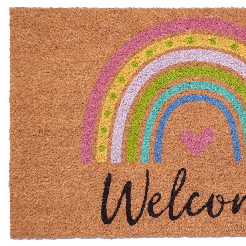 HomeRoots 17" X 29" Brown And Pink Rainbow Welcome Outdoor Coir Door Mat - 17.00' X '29.00